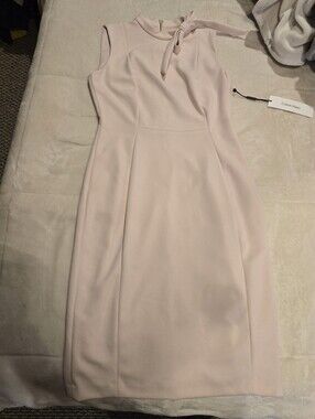 Calvin Klein Pale Pink Midi Sheath Dress with Neck Tie
